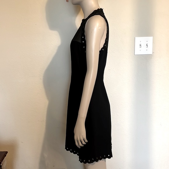 Sam Edelman black scalloped trim grommets cocktail sheer mini dress, size 4 - Picture 5 of 10
